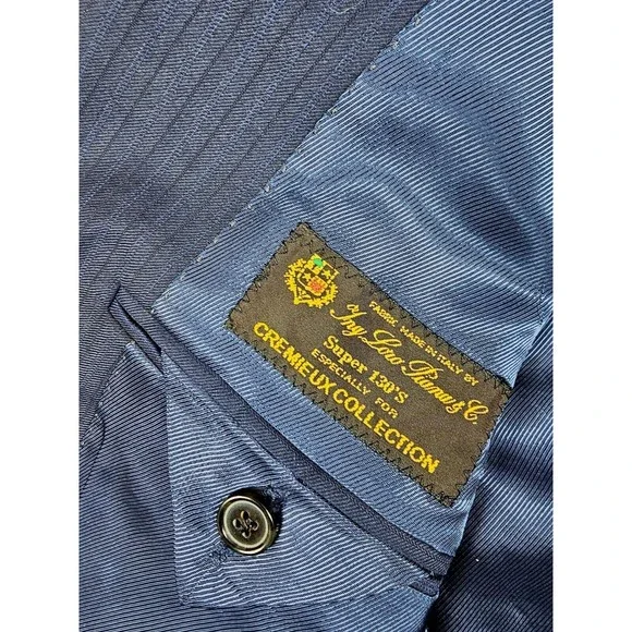 Daniel Cremieux Loro Piana Dawson 40L Super 130s Wool Blue Stripe Blazer Jacket